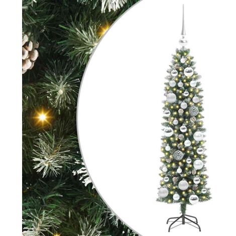 Arbre de Noël  Sapin de Noël artificiel slim avec 150 LED Vert et blanc 120 cm