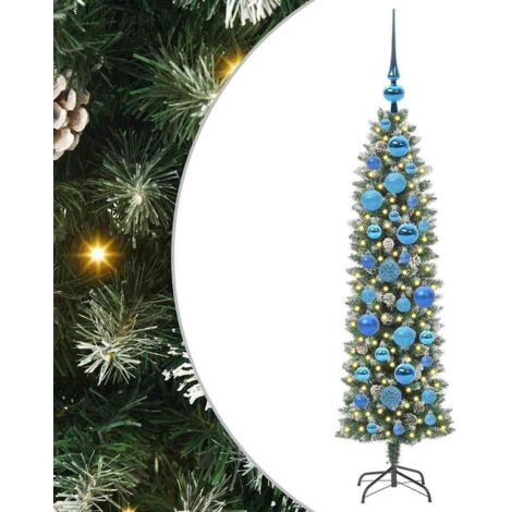 Arbre de Noël  Sapin de Noël artificiel slim avec 150 LED Vert et blanc 120 cm