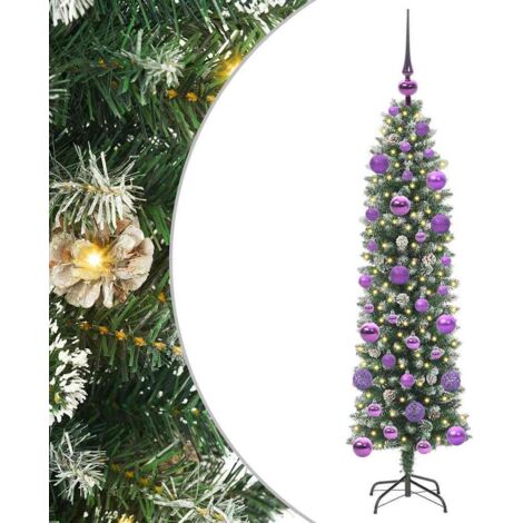 Arbre de Noël  Sapin de Noël artificiel slim avec 150 LED Vert et blanc 120 cm