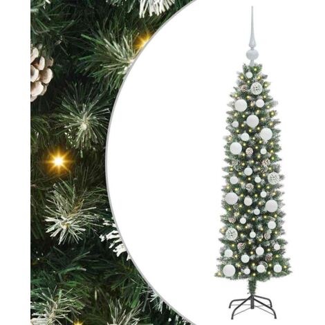 Arbre de Noël  Sapin de Noël artificiel slim avec 150 LED Vert et blanc 120 cm