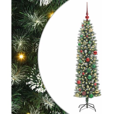 Arbre de Noël  Sapin de Noël artificiel slim avec 150 LED Vert et blanc 150 cm