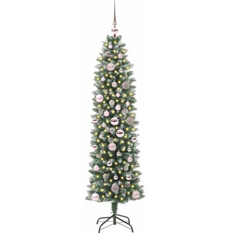 Arbre de Noël  Sapin de Noël artificiel slim avec 150 LED Vert et blanc 150 cm