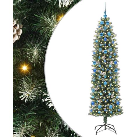 Arbre de Noël  Sapin de Noël artificiel slim avec 300 LED Vert et blanc 210 cm