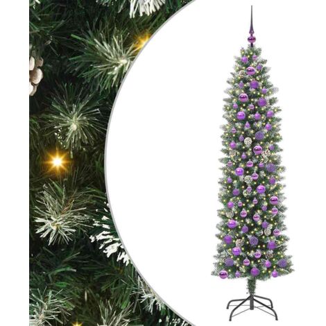 Arbre de Noël，Sapin de Noël artificiel slim avec 300 LED Vert et blanc 180 cm CFW65535