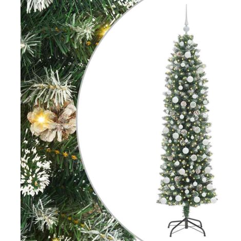 Arbre de Noël，Sapin de Noël artificiel slim avec 300 LED Vert et blanc 180 cm CFW66585