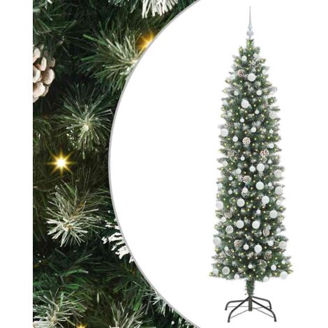 Arbre de Noël，Sapin de Noël artificiel slim avec 300 LED Vert et blanc 210 cm CFW13912