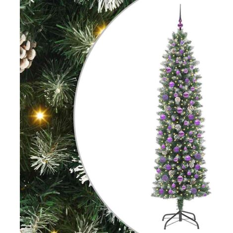 Arbre de Noël，Sapin de Noël artificiel slim avec 300 LED Vert et blanc 210 cm CFW31592