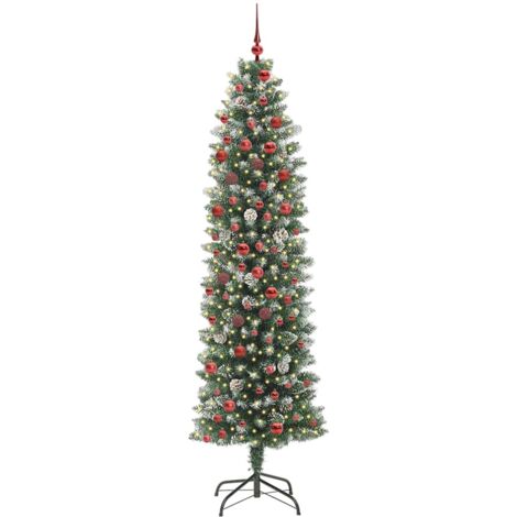 Arbre de Noël，Sapin de Noël artificiel slim avec 300 LED Vert et blanc 210 cm CFW34160