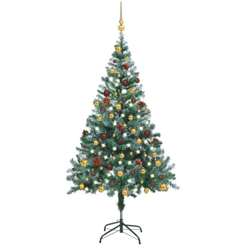 Arbre de Noël artificiel givré led boules pommes de pin 150 cm