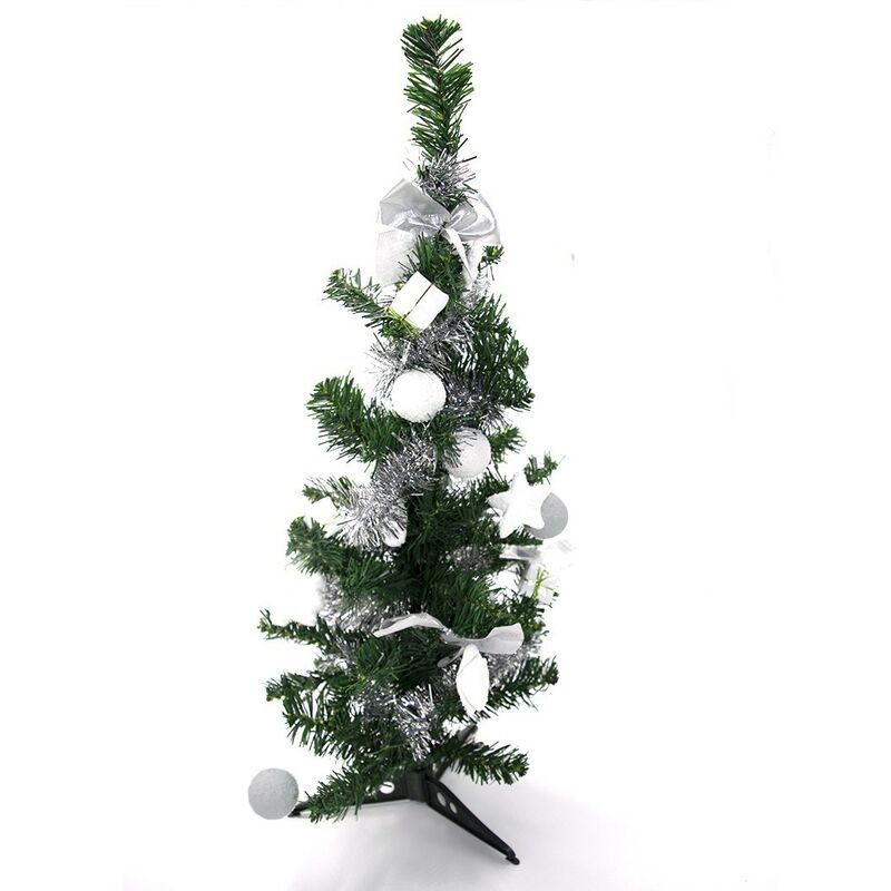 Mediawave Store - Arbre de Noël de table 343636 vert et 60H cm gris avec décorations sur branches