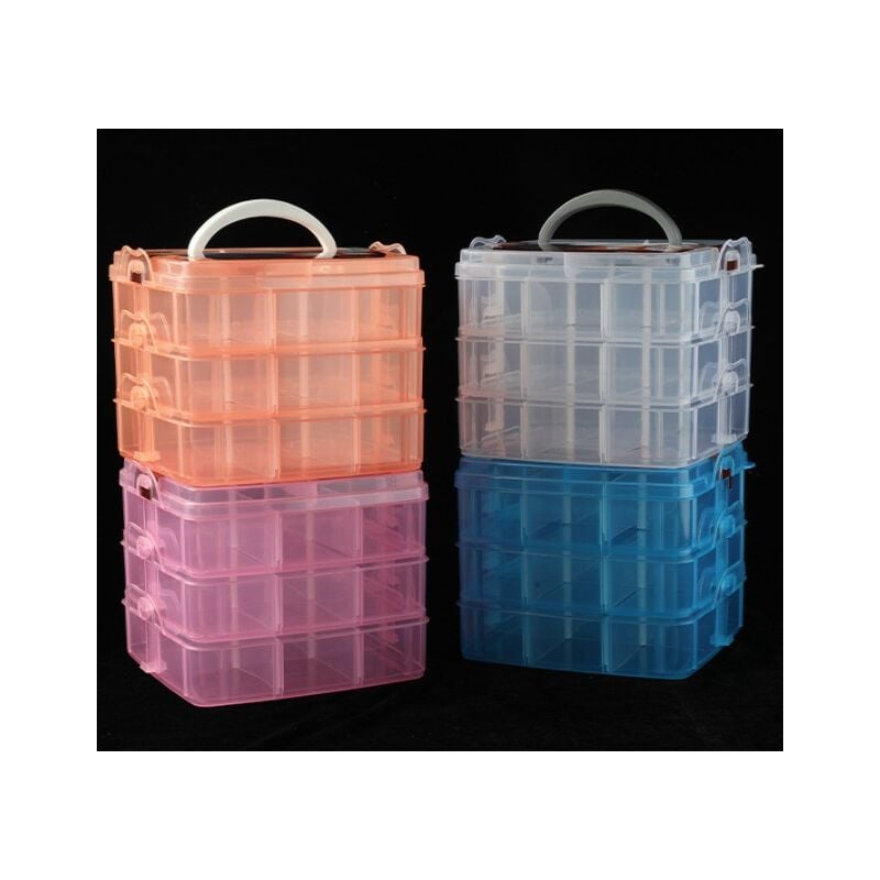 Fortuneville - Boîte de Rangement Rose+Orange 6 Niveaux Plastique Transparent Empilable - Compartiments Réglables - Jusqu'à 36 Compartiments - Boîtes