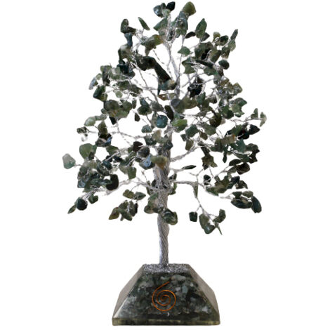 Arbre de pierres précieuses avec base en organite - 320 pierres - Agate mousse- Vendu par 1