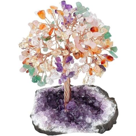 Arbre de vie 7 chakras cristaux naturels Feng Shui ornement d'arbre avec pierre de base en améthyste Reiki ornement de table décor de méditation