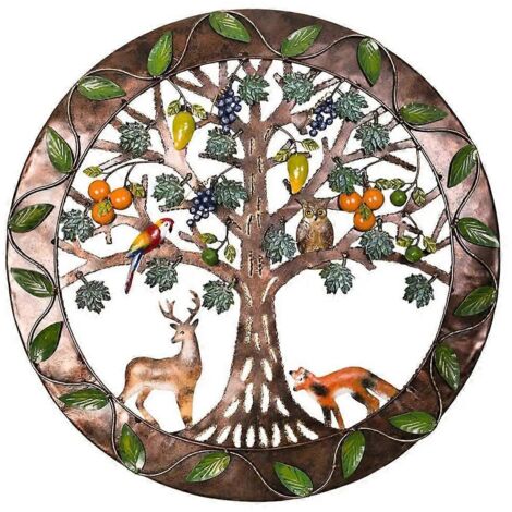 Arbre de Vie d'Eden, sculptures murales en métal, ornements d'oiseaux (élan et hibou) pour jardin, maison, bureau, salon, décoration de Noël