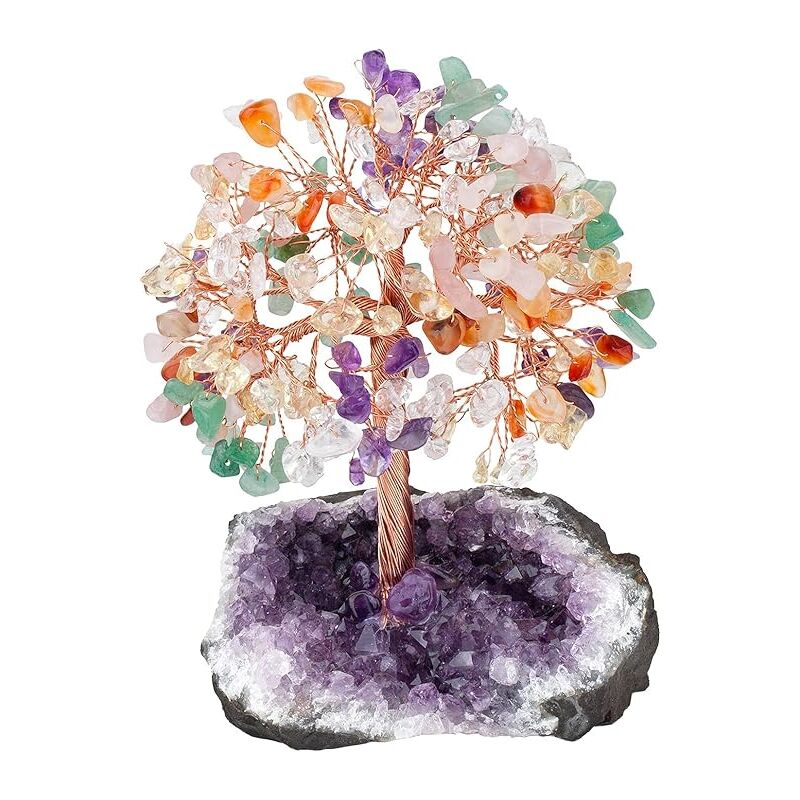 Linghhang - Arbre de Vie en 7 Chakra Cristaux Naturels Fengshui Arbre Décoration avec Base Améthyste de Pierre Reiki Ornement Décoratif de la Table,