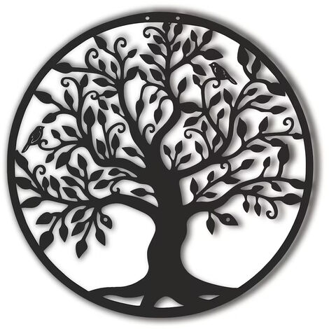 Arbre de vie en métal Décoration murale Silhouette Art pour Cadeau Intérieur Cadeau Extérieur Jardin Maison Décoration (Noir, 28x28cm)