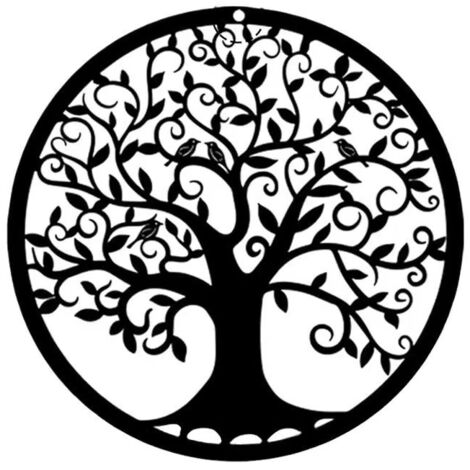 Arbre de vie en métal Décoration murale Silhouette Art pour Cadeau Intérieur Cadeau Extérieur Jardin Maison Décoration (Noir, 28x28cm)