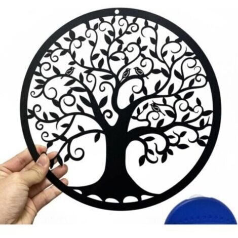 Arbre de vie en métal Décoration murale Silhouette Art pour Cadeau Intérieur Cadeau Extérieur Jardin Maison Décoration (Noir, 30x30cm)
