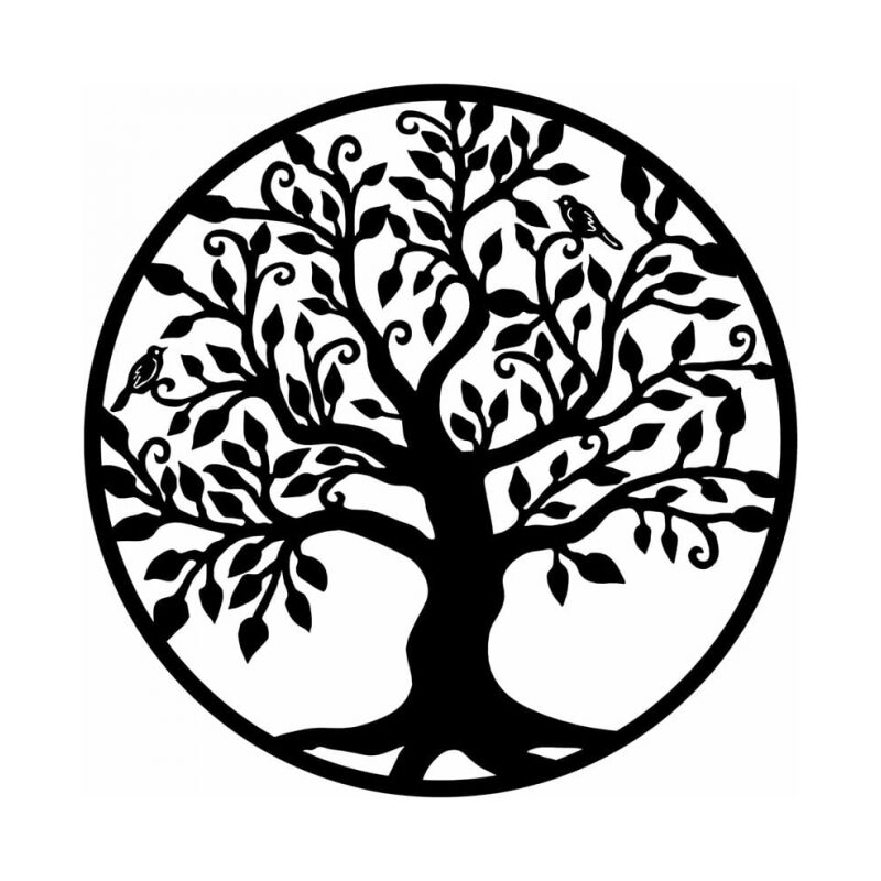Arbre De Vie En Métal Décoration Murale Silhouette Art Pour Cadeau Intérieur Cadeau Extérieur Jardin Maison Décoration (Noir, 40x40cm)