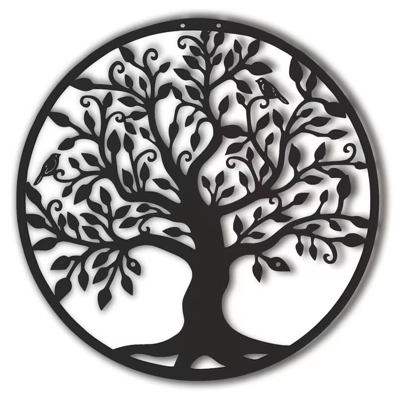 Rnemitery - Arbre De Vie En Métal Décoration Murale Silhouette Art Pour Cadeau Intérieur Cadeau Extérieur Jardin Maison Décoration (Noir, 40x40cm)