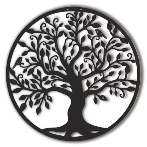 READCLY Arbre De Vie En Métal Décoration Murale Silhouette Art Pour Cadeau Intérieur Cadeau Extérieur Jardin Maison Décoration (Noir, 40x40cm)