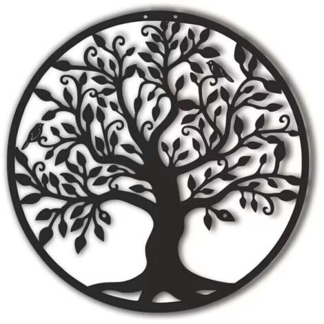 Arbre De Vie En Mtal Dcoration Murale Silhouette Art Pour Cadeau Intrieur Cadeau Extrieur Jardin Maison Dcoration (Noir, 40x40cm)