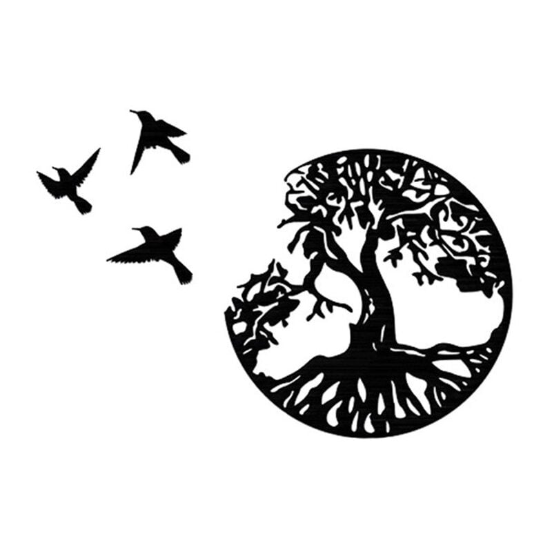 Arbre de vie et oiseau, décoration murale artisanale en métal, ornement de silhouette en fer suspendu