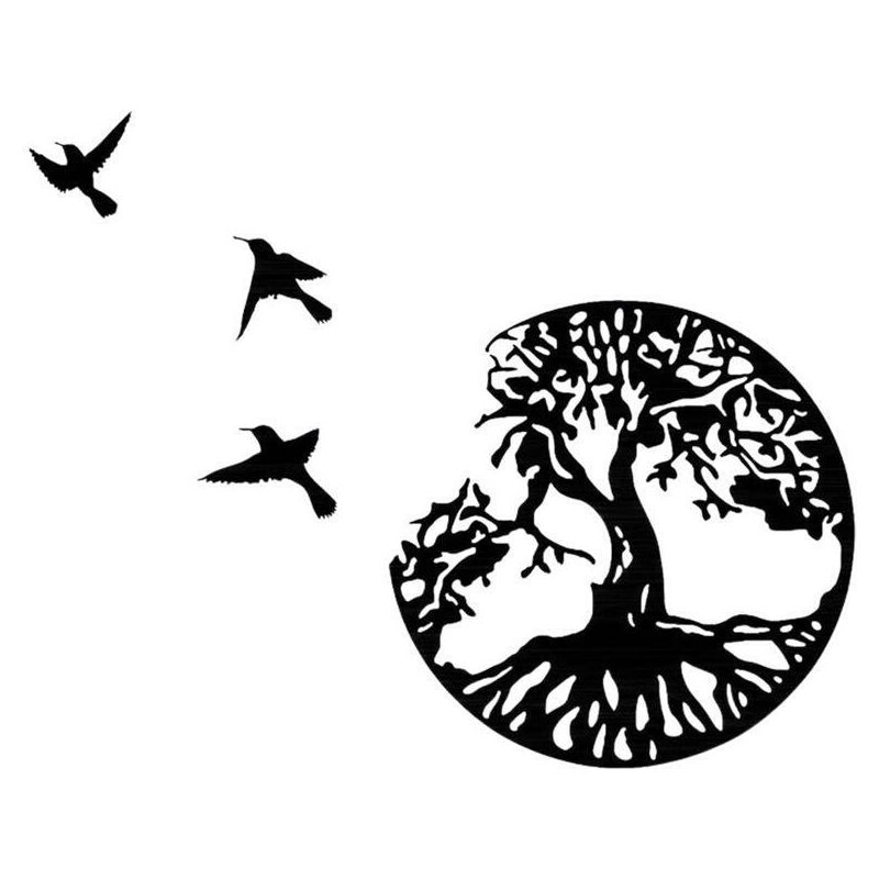 Arbre de vie et oiseau métallisé noir fer Art décoration murale intérieur et extérieur pendentif(noir,2828cm)