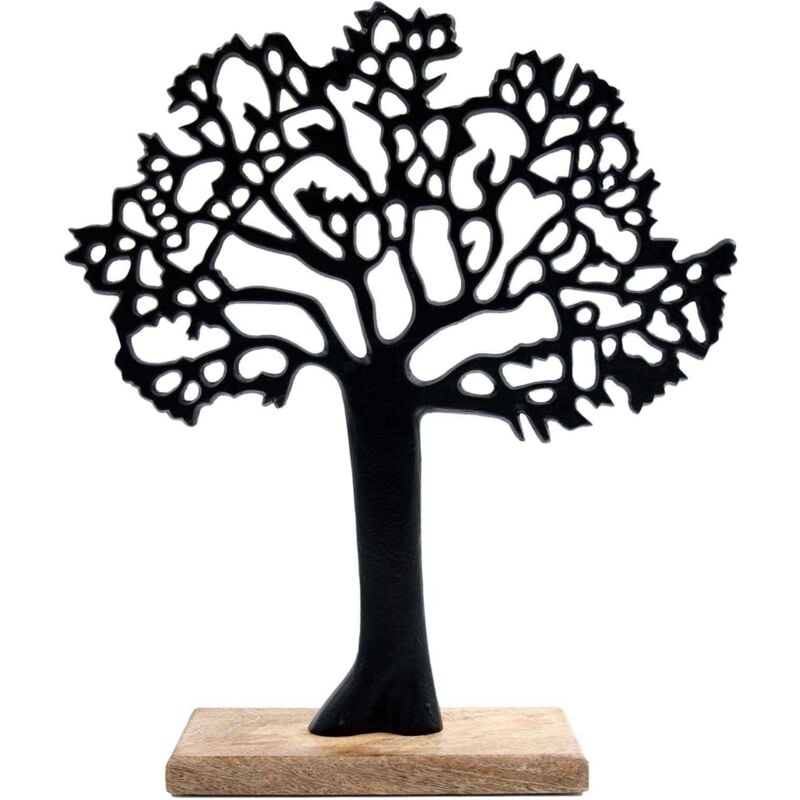 Arbre décoratif en aluminium noir et bois de manguier Arbre de vie