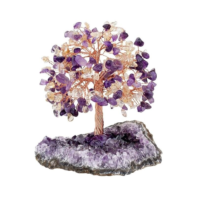 Linghhang - Arbre en Cristal de Reiki sur Base de Pièce Brute d'Améthyste Naturelle, Arbre d'argent en Pierre, Ornement Feng Shui, Décoration de la