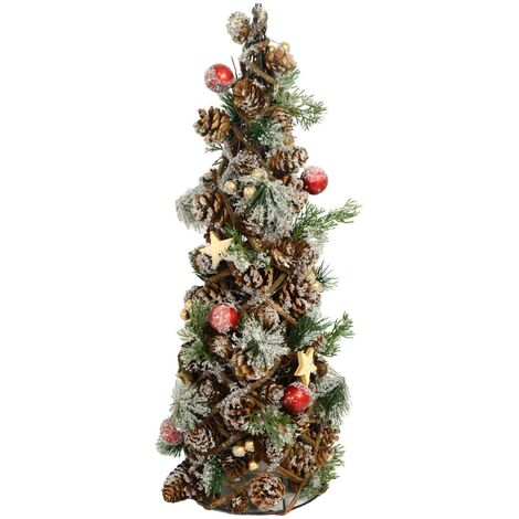 Arbre enneigé avec baies rouges et pommes de pin ø19h50 cm