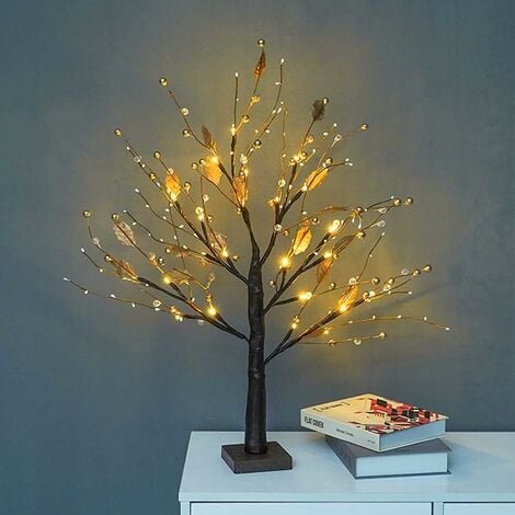 Arbre illuminé, lampe pour bonsaï, avec 24 perles de lampe LED blanc chaud, alimenté par batterie, adapté pour une fête de famille/anniversaire/mariage/lampe d'arbre de décoration d'intérieur,Starlight