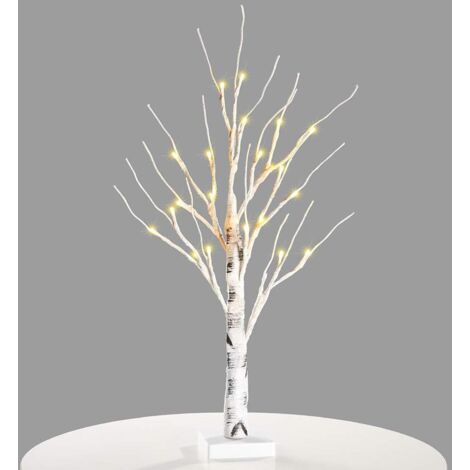 Arbre Lumineux de Bouleau LED Artificial en Plastique 60cm Blanc Chaud Décoratif 24 LEDs avec Support et Cable USB