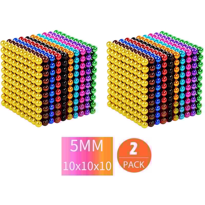 Redroad - 2 Pack 1000 pcs 5mm Ensemble de Boules Magnétiques Aimant Magique Cube Jouets de Construction pour Soulagement du Stress Mélanger 10