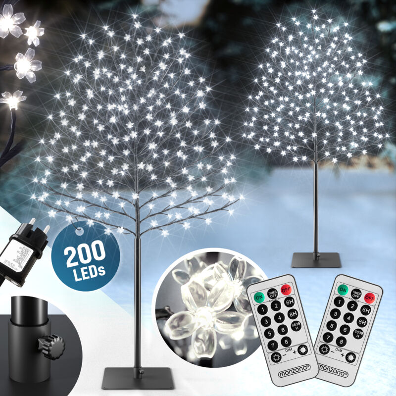 MONZANA® Arbre lumineux LED avec minuterie 8 modes de lumière résistant aux intempéries décoration Noël lampe cerisier Set de 2 de 180cm - 200 LEDs