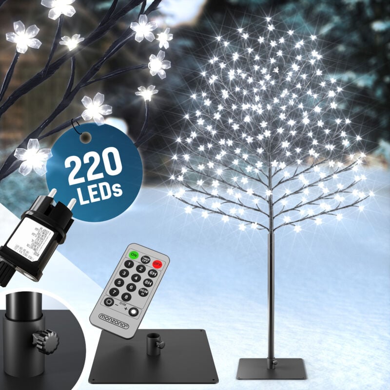 Arbre lumineux led avec minuterie 8 modes de lumière résistant aux intempéries décoration Noël lampe cerisier M3 220 cm - 220 led - bleu - Monzana