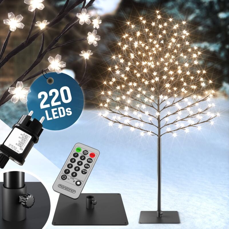 Arbre lumineux led avec minuterie 8 modes de lumière résistant aux intempéries décoration Noël lampe cerisier M1 220 cm - 220 led - Monzana