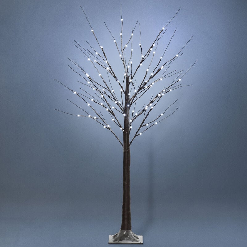 Arbre lumineux led aspect enneigé - décoration lumineuse - 96 leds blanc froid - norme ip 44 - usage intérieur/extérieur - 1,5H m - métal pp brun