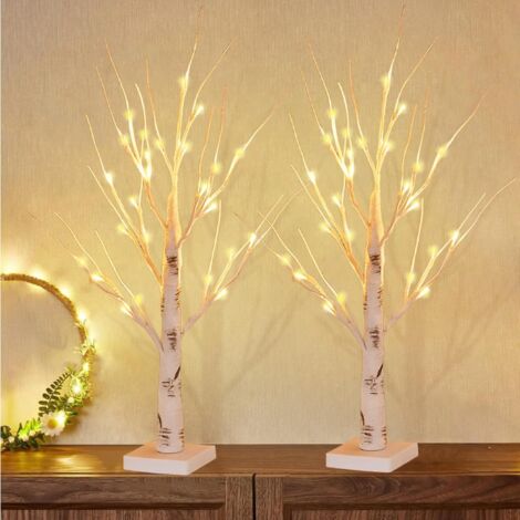 Arbre Lumineux LED - Lot de 2 - 60cm - Bouleau Blanc - 24 LEDs - USB/Piles - Décoration Intérieure