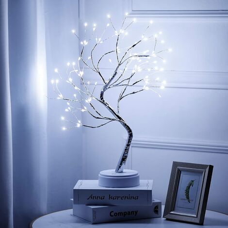 Arbre Lumineux LED,108 LED Lampe de table pour bonsaï 50cm Lampe LED en fil de cuivre réglable en forme d'arbre de bonsaï Arbre Bonsaï Table pour décoration de bureau ou de chambre à coucher (Blanc)