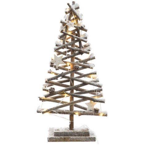 Arbre micro LED effet neige 25x12x50cm – Plante verte artificielle en rotin – Décoration de Noël cosy et chaleureuse – Decoris