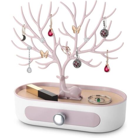 Arbre Porte Bijoux avec Tiroirs, Support Présentoir à Bijoux pour Boucles D'oreilles, Colliers, Bracelets et Bagues, Plastiques