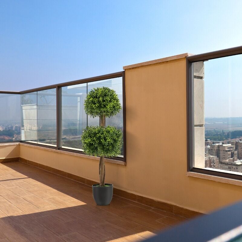 Arbre Topiaire Buis Artificiel 100 cm 2 Boules Pot pe Ciment Résistant uv CW26971