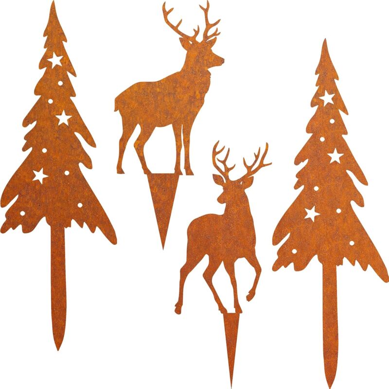 Arbres de Noël et Cerfs Rouillé Décoration de Jardin, Patine Rouille Naturelle, Jardin Décoration Fleur Rétro pour Jardin Terrasse Balcon