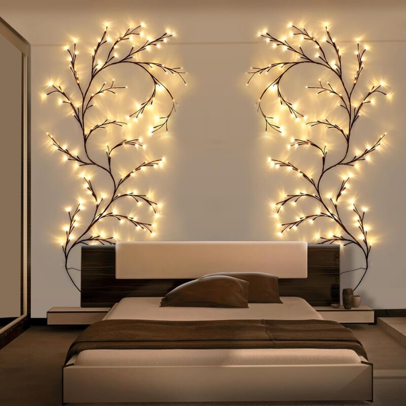 Arbres Lumineux LED, Illuminated Murale Interieur Vine Décoration,8 modes lumières des arbres,144 LEDs branchées en vigne éclairée pour coin mural,