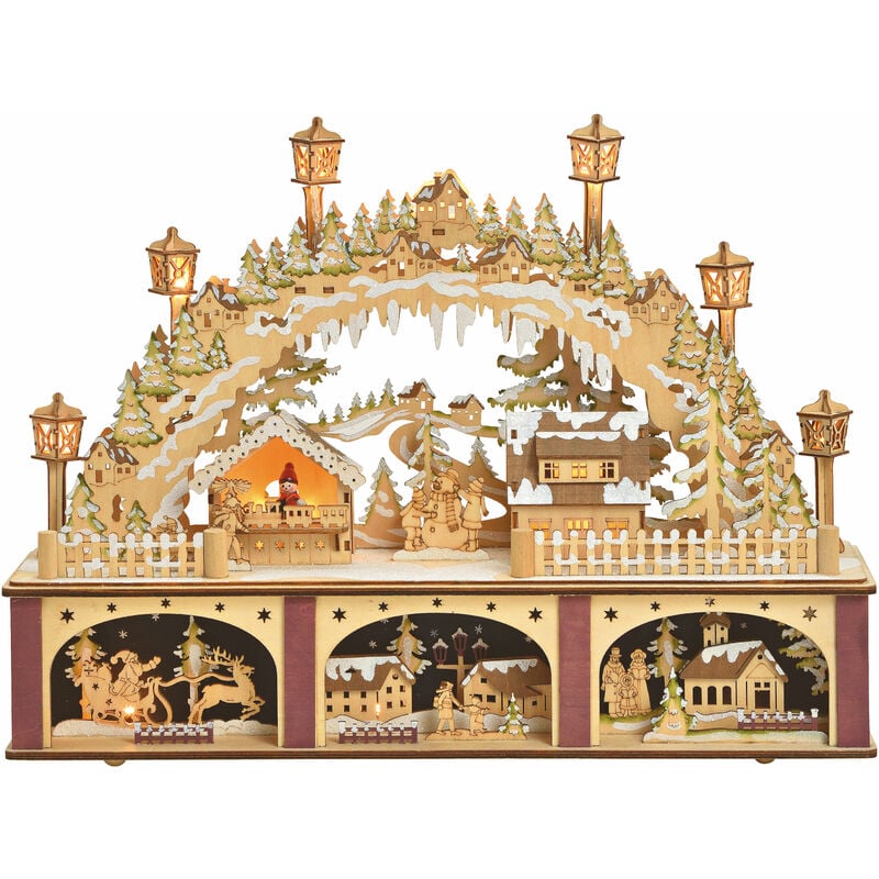 Spetebo - Arc de Noël en bois marché de noël avec éclairage led / 2 étages