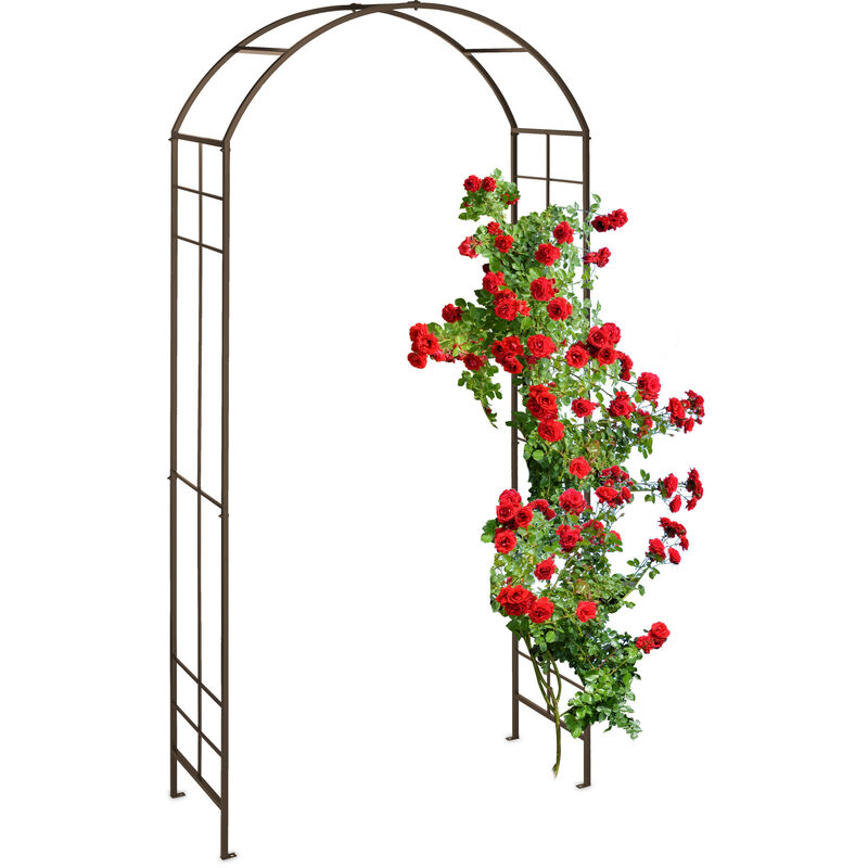 Relaxdays Arche à rosiers, métal, portail de jardin, HxLxP: 224x110x41 cm, tuteur solide pour plantes grimpantes, bronze
