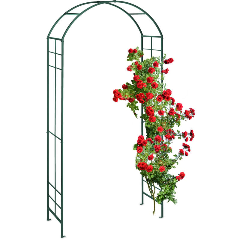 Arche à rosiers, métal, portail de jardin, HxLxP : 224x110x41 cm, tuteur solide pour plantes grimpantes, vert - Relaxdays