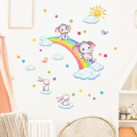 (Arc en ciel, Éléphant, Koala, Nuages)Stickers Muraux - Décoration Enfants - Arc en Ciel Éléphant Koala - 30cm x 60cm - Vinyle - Amovibles