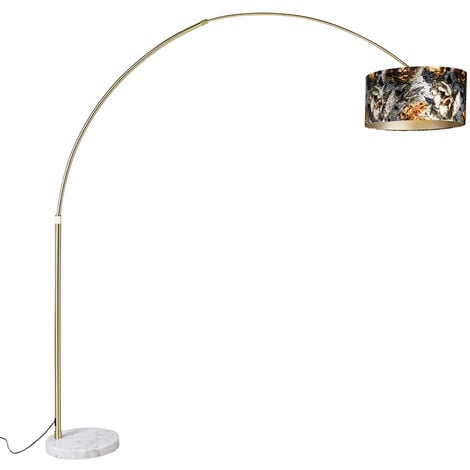 Modern arc lamp brass with marble base and black shade 32.5 cm - XXL